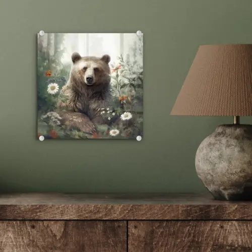 Bruine beer - Wilde dieren - Bloemen - Planten plexiglas 5mm klein -sfeer3