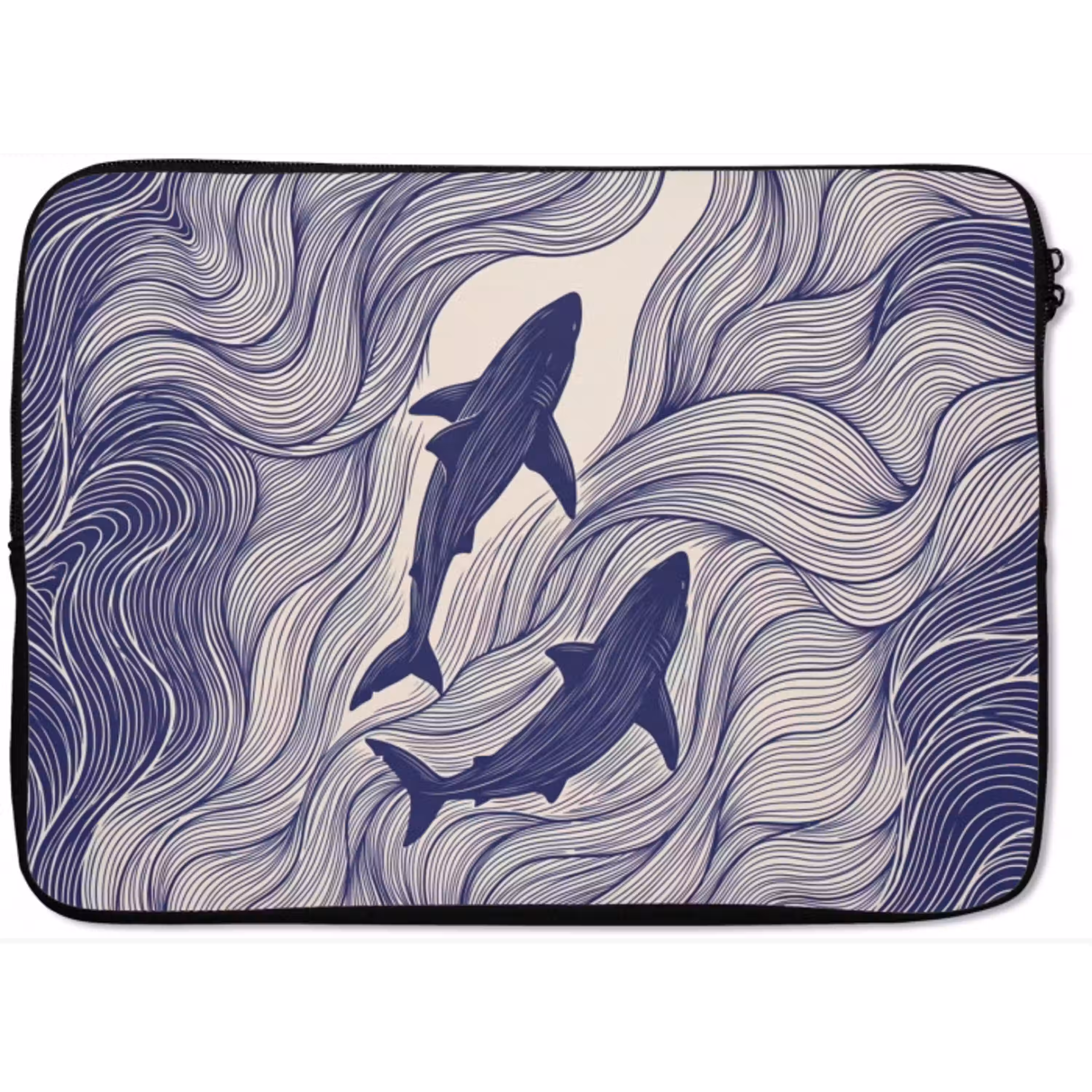 Vis - Oceaan - Lijntekening - Blauw - Dieren laptophoes neopreen klein -zkaufland3dotto