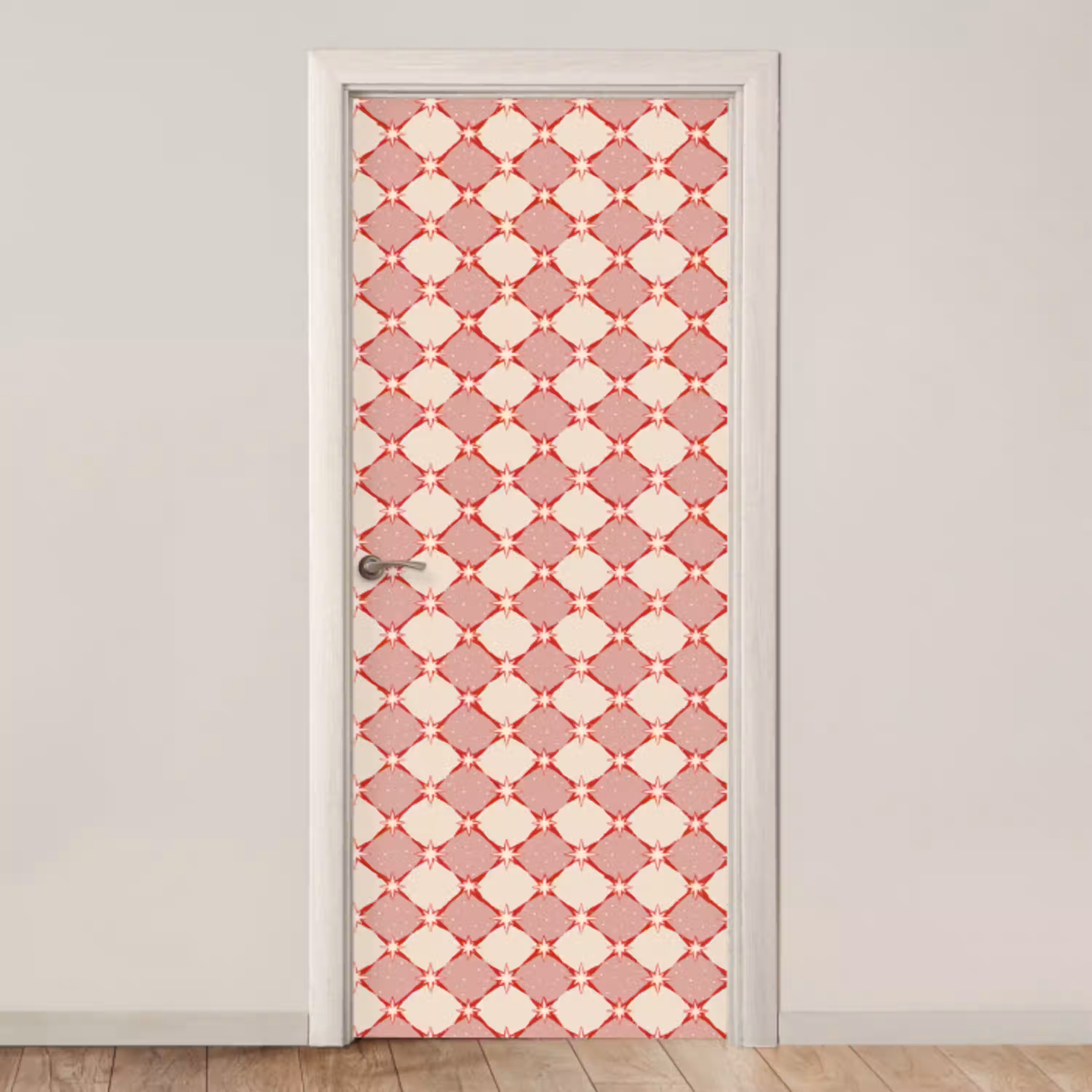 Ruiten - Sterren - Vintage - Oudroze - Rood deurposter klein 289 -3d_beige