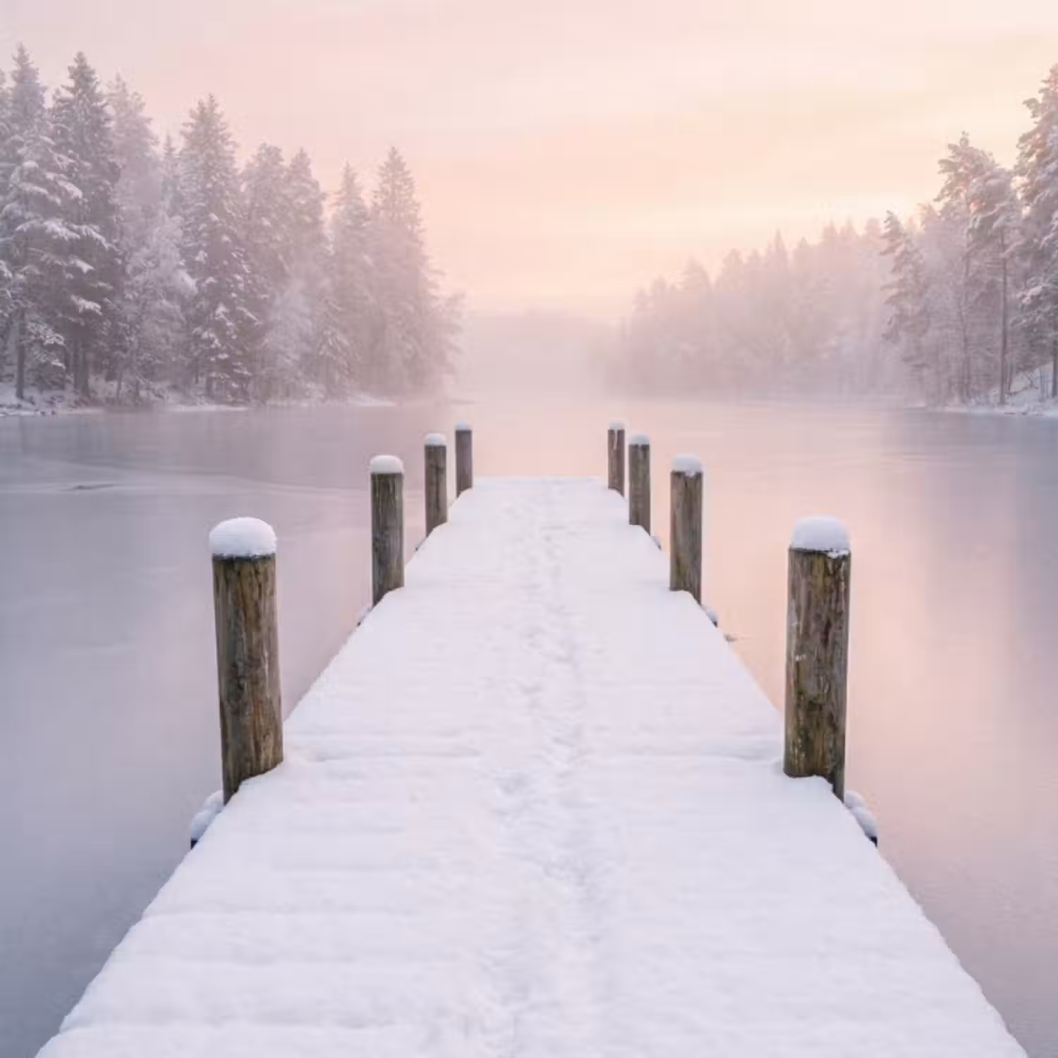Behang - Steiger - Meer - Mist - Winter - Serene