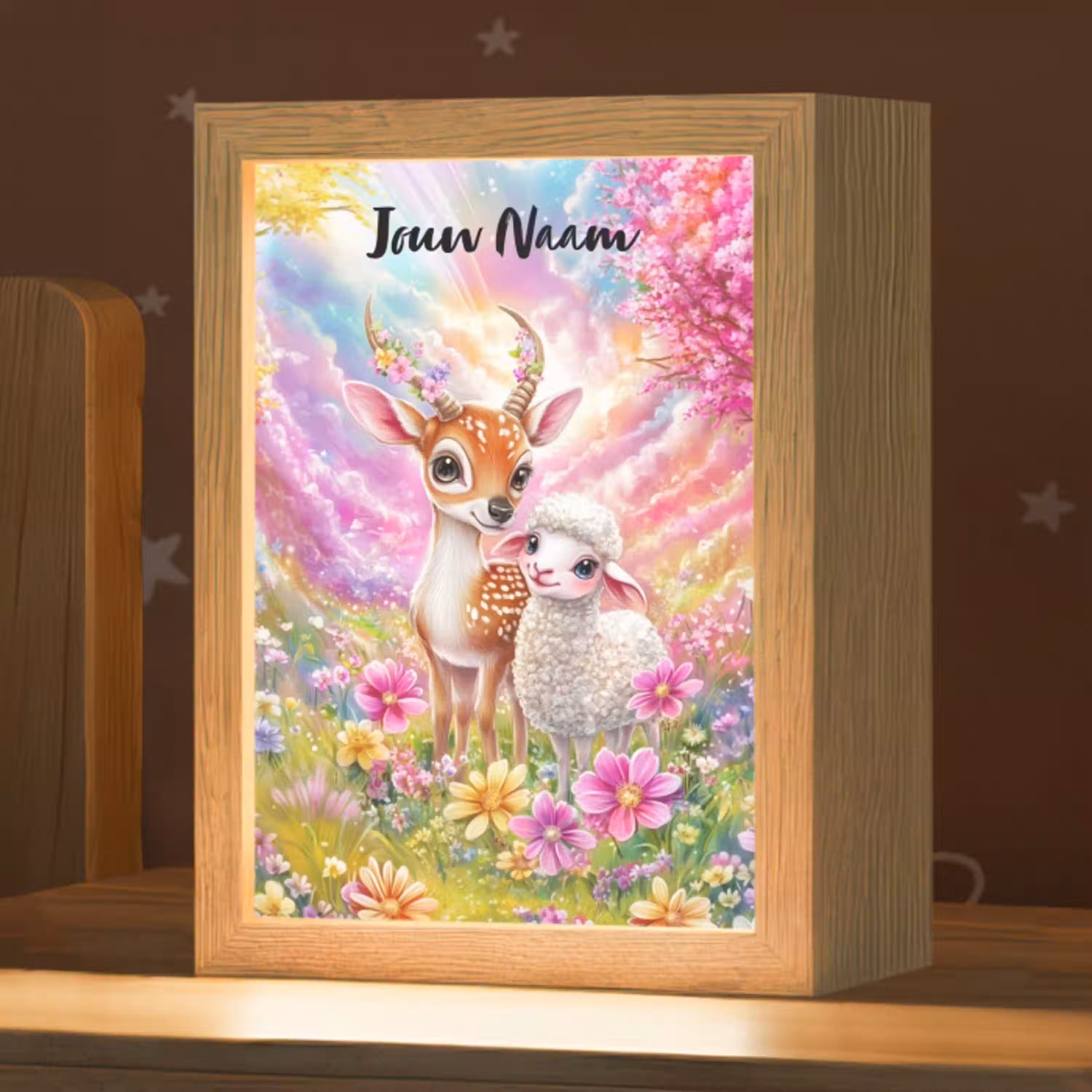Hertje - Lammetje - Bloemen - Pastel Light Box met kabel (Kinderlampje) klein -zzz_3d_website
