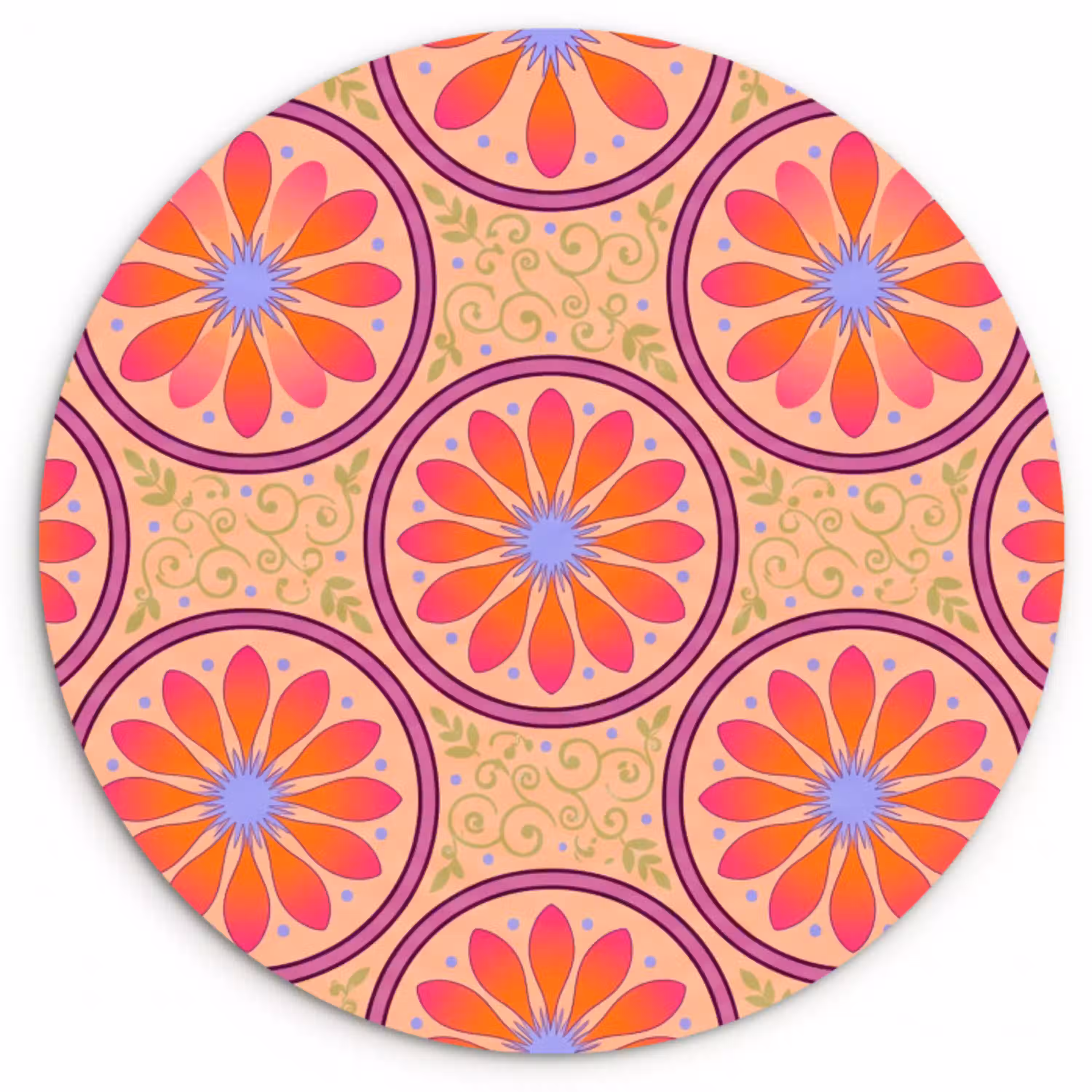 Patroon - Bloemen - Decoratief - Kleurrijk - Modern Wandcirkel kunststof plaat 5mm dik klein -3d