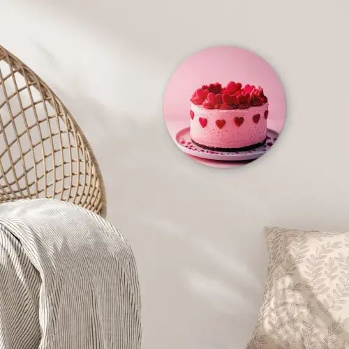 Taart - Hart - Roze Wandcirkel kunststof plaat 5mm dik klein -sfeer5