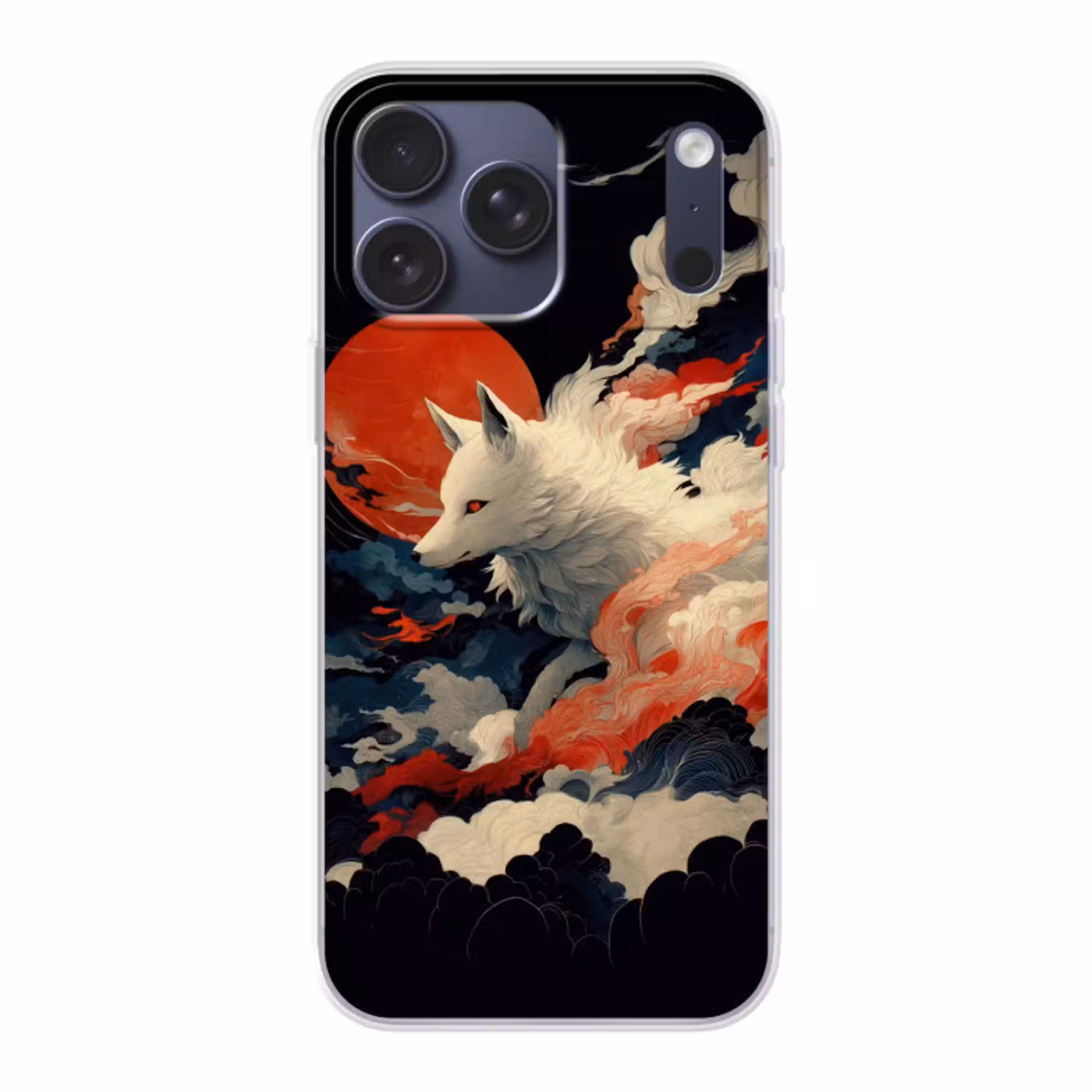 Witte vos - wolken - maan Telefoonhoesje iPhone 17 Pro Max klein -3d