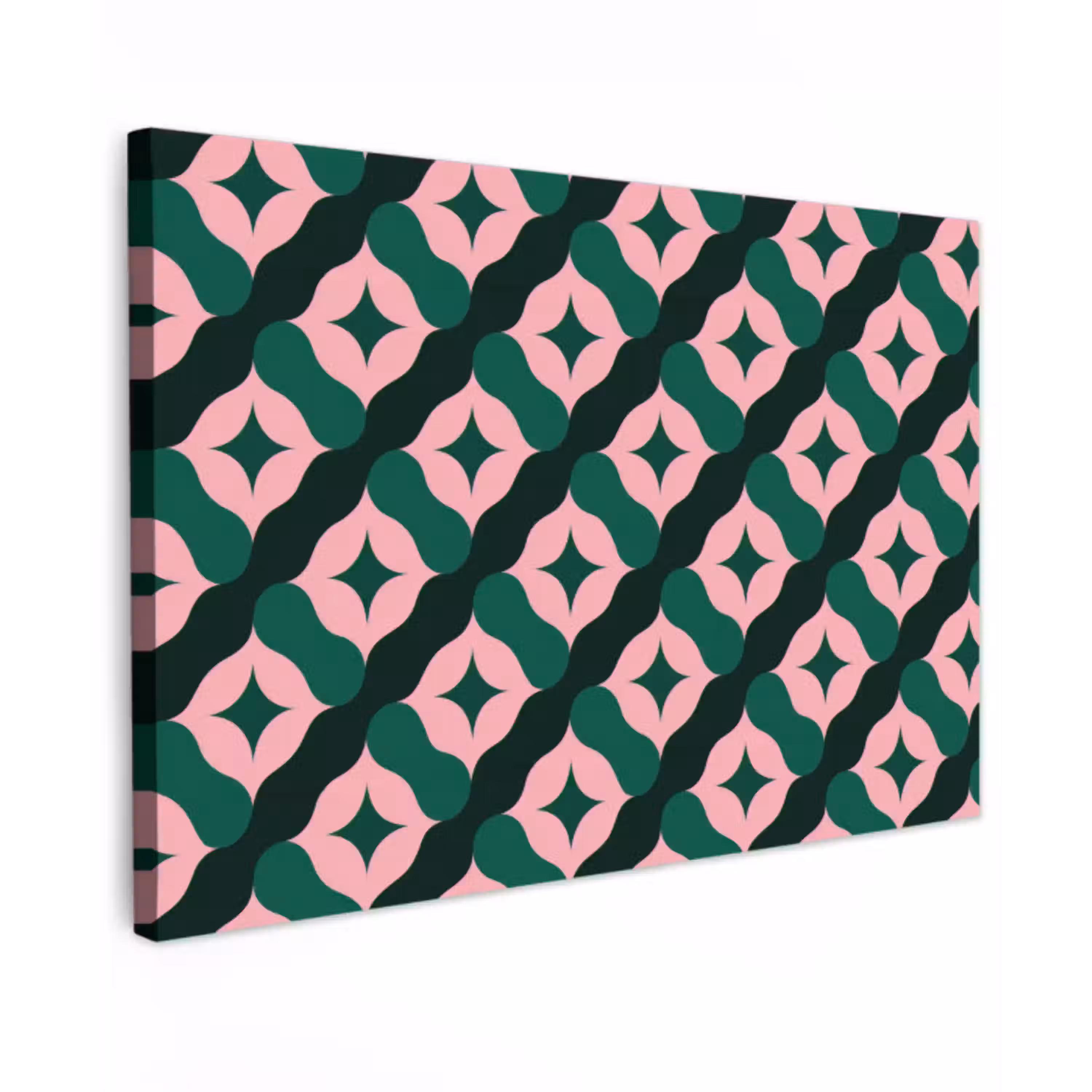 Groen - Roze - Retro - Sterren canvas 2cm klein 34 -z3d