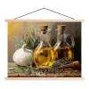 Stilleven - Olijfolie - Knoflook - Kruiden textielposter latten blank klein -3d