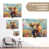 Schotse hooglander - Natuur - Kleurrijk - Bloemen tuinposter los doek klein -Xsfeer9_DE