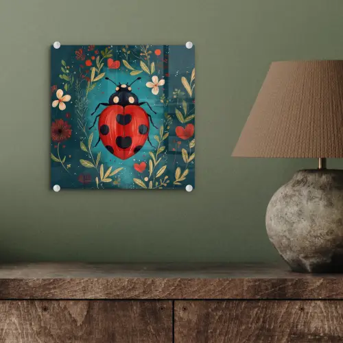 Bloemen - Lieveheersbeestje - Hartje - Rood plexiglas 5mm klein -sfeer3