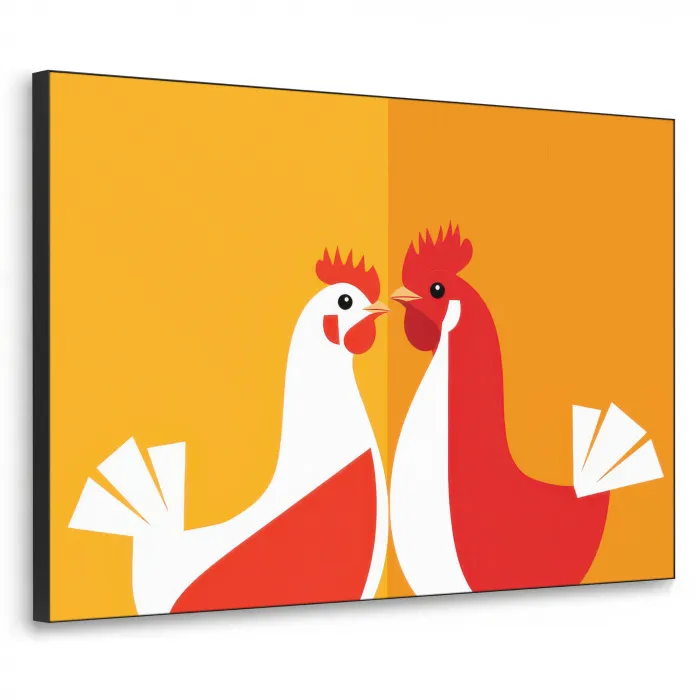 Kippen - Oranje - Vlakken Textielframe - compleet frame klein -3d