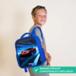 Rode racewagen in digitale snelheidswereld Kinderrugzak - Blauw middel -sfeer3_FR