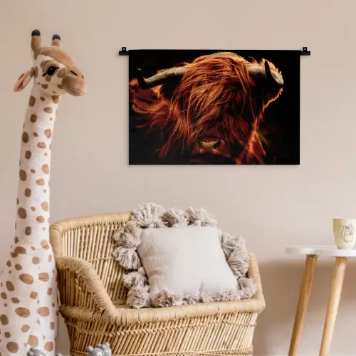 Schotse hooglander - Koe - Hoorns - Portret - Dieren Wandkleed katoen klein -wsfeer5_kind