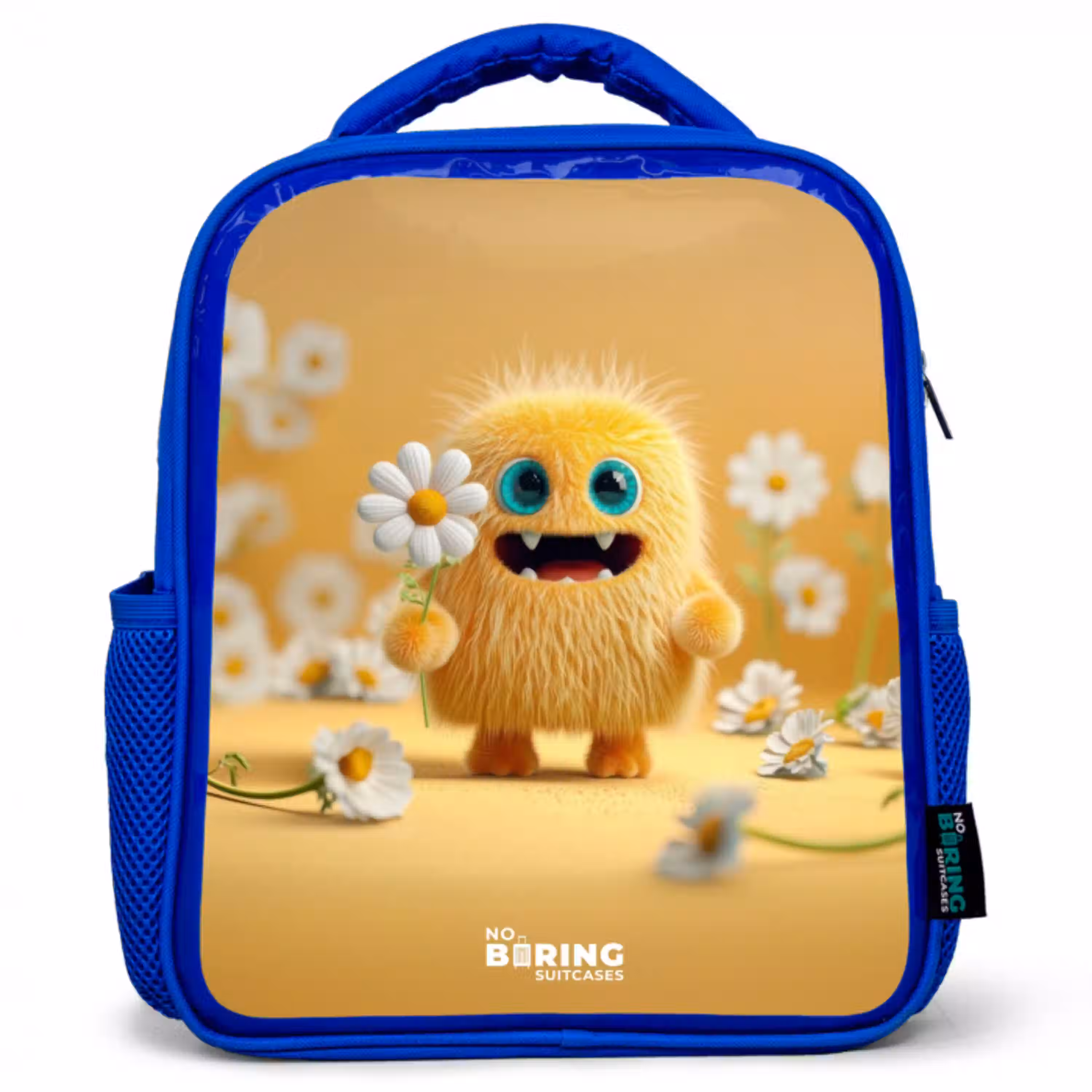 Monster - Wezen - Bloem - Geel Kinderrugzak - Blauw middel -3d