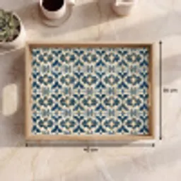 Tegel - Patroon - Blauw - Beige Dienblad Rechthoek middel 911 -USP_Formaat