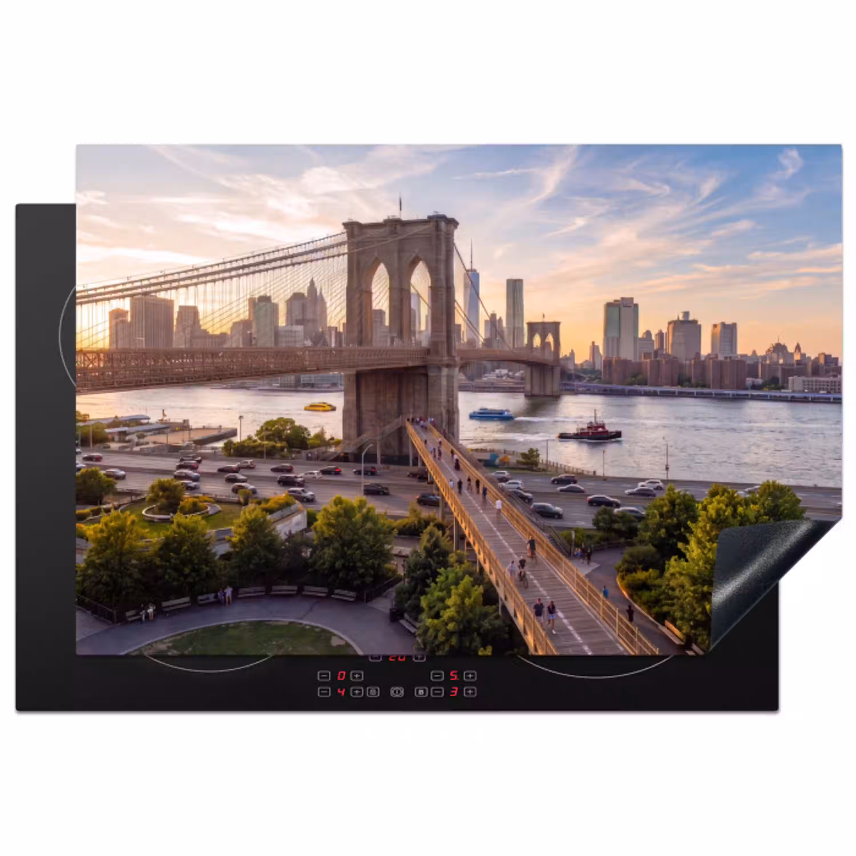 Brug - Rivier - Stad - Zonsondergang - Architectuur Inductie beschermer vinyl 3mm klein -3d