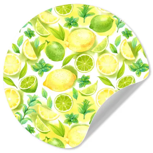 Citroen - Geel - Limoen - Groen Wandcirkel behangsticker klein 186 -3d