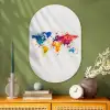 Wereldkaart - Graffiti - Kleurrijk Wandcirkel Ovaal Glas middel -sfeer2
