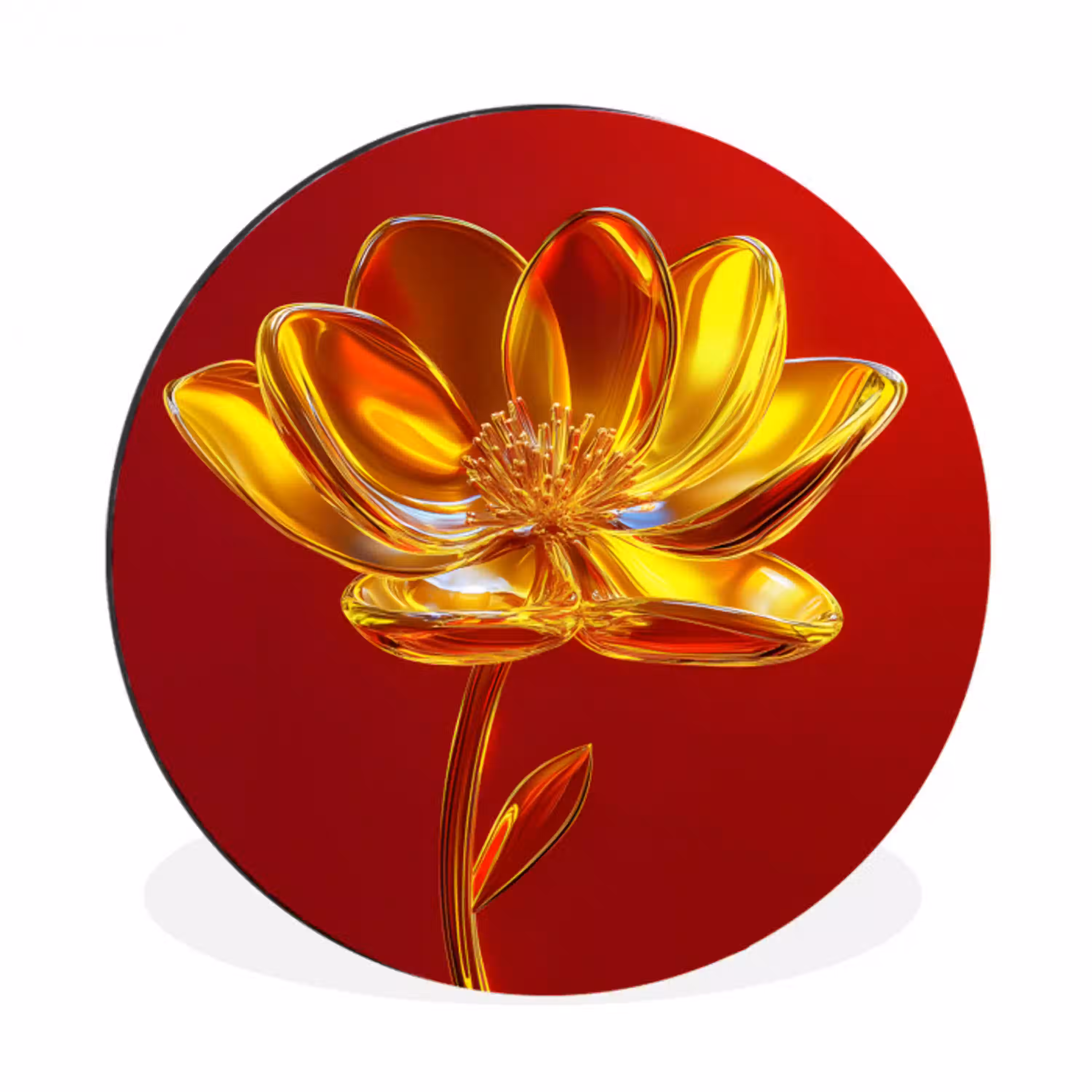 Bloem - Goud - Glazen Wandcirkel aluminium klein -3d