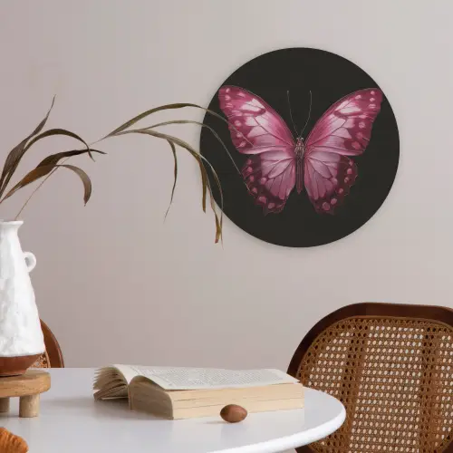 Vlinder - Fuchsia - Grafisch Akoestische PET Vilt - Rond klein -sfeer3