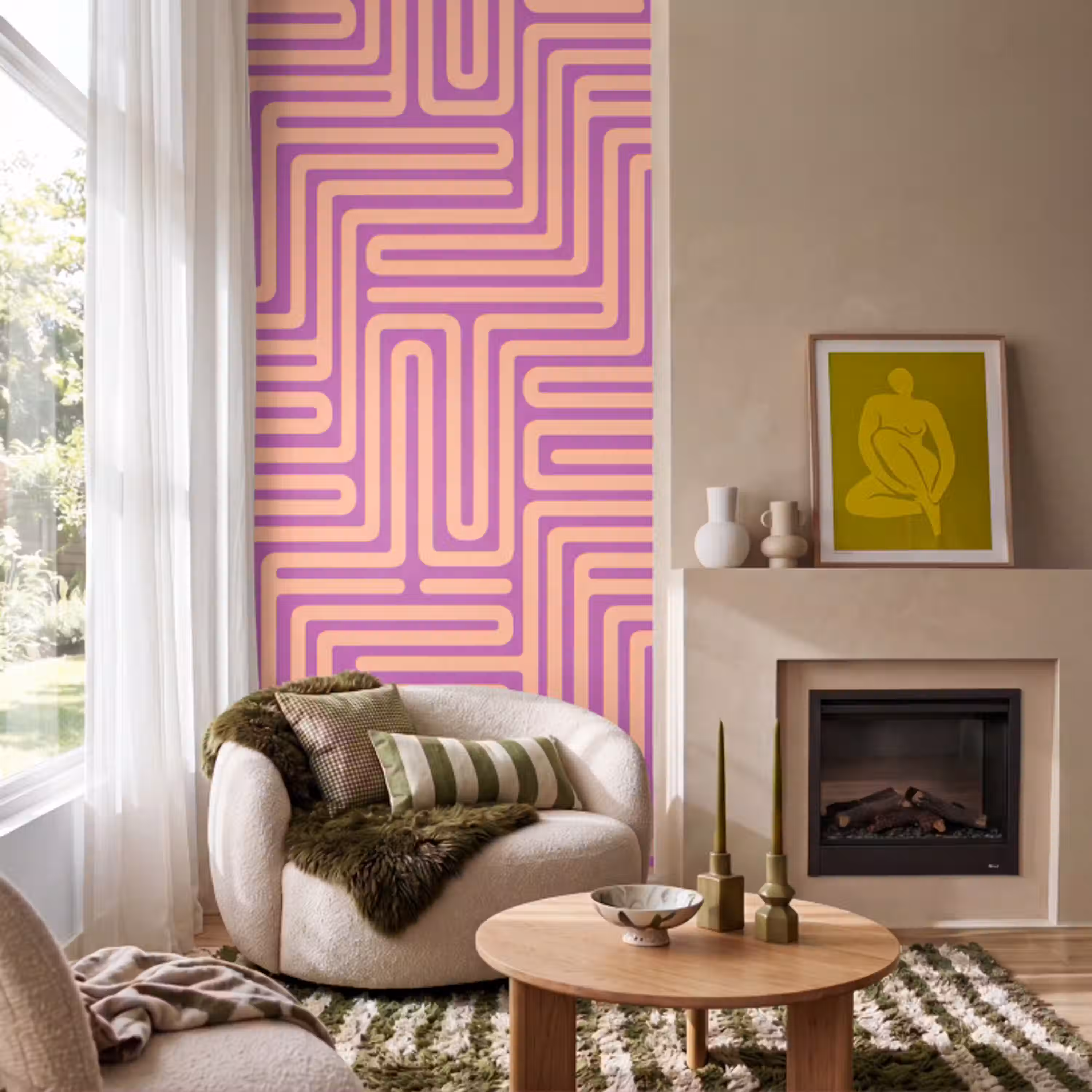 Patroon - Lijnen - Abstract - Modern - Paars Behang Vlies klein -sfeer2