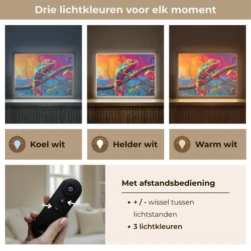 Kameleon - Tak - Gestreept - Bladeren Light Box met batterij (Wandlamp) middel -USP_lichtkleurNL