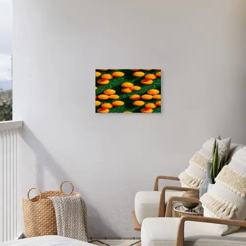 Mandarijn - Oranje - Druppels - Groen Tuinposter op houten frame 2 cm dik klein 845 -sfeer1