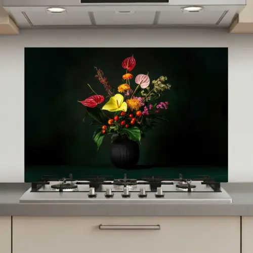 Bloemen - Vaas - Zwart keuken achterwand spatscherm klein -3d_website