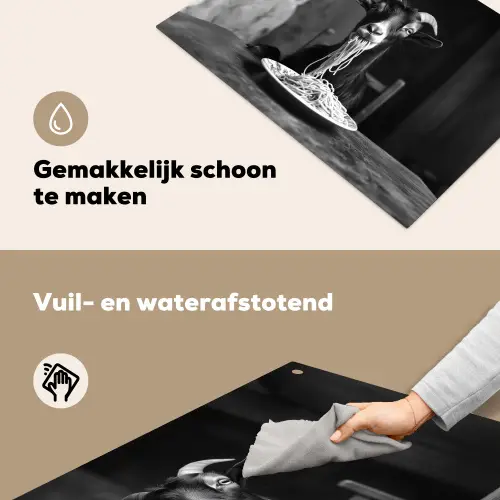 Geit - Bord - Spaghetti - Zwart Wit Inductie beschemer met haakjes klein -ky-schoon-nl