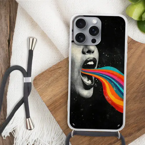 Mond - Golven - Regenboog Hoesje iPhone 16 Pro Max met koord klein -sfeer4