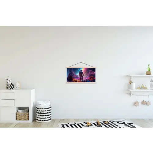 Ruimte - Astronaut - Neon - Sterren textielposter latten blank klein -kinderkamer