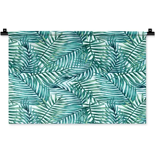 Palmbladeren - Sierlijk - Blauw - Groen Wandkleed katoen klein 269 -zz3d