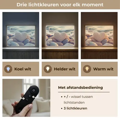 Hart - Stenen - Natuur - Keien - Zen - Kiezelstenen Light Box met batterij (Wandlamp) middel -USP_lichtkleurNL