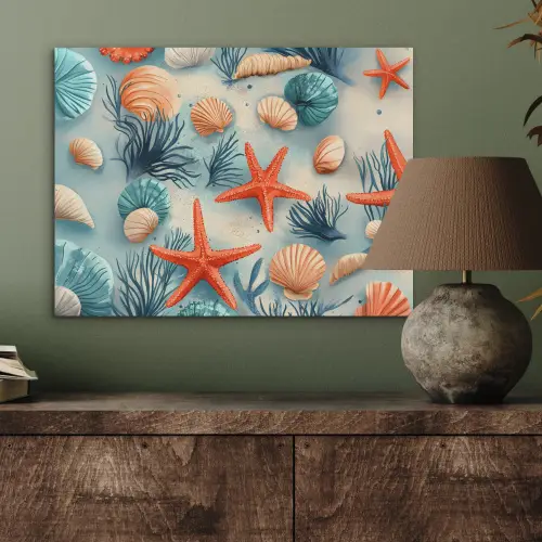 Zeesterren - Schelpen - Illustratie - Zand PET vilt klein -sfeer2