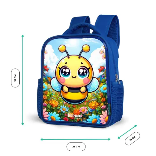 Schattige bij tussen de bloemen Kinderrugzak - Blauw middel -productfoto_formaten
