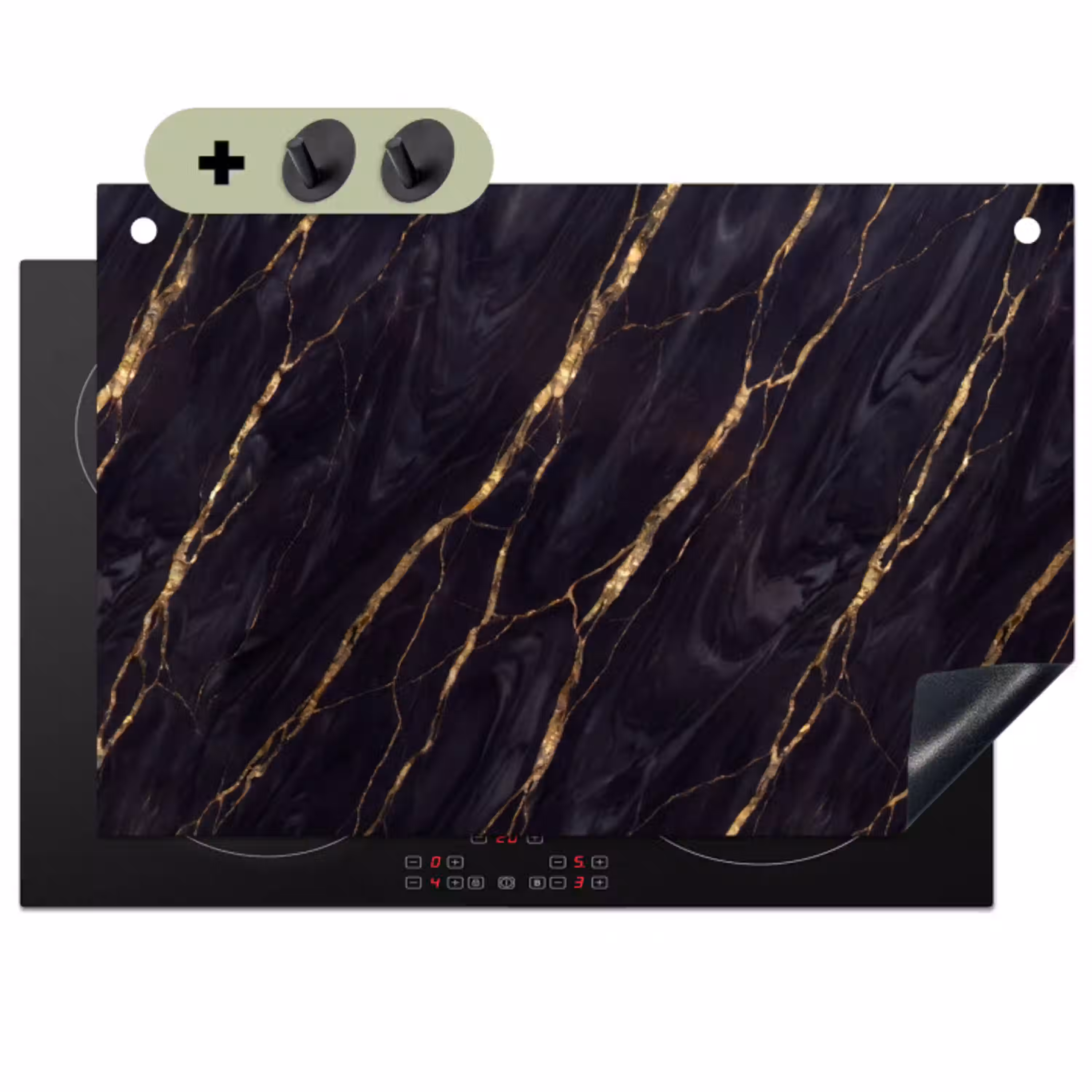 Marmer - Gouden aders - Abstract - Zwart Inductie beschemer met haakjes klein -3d