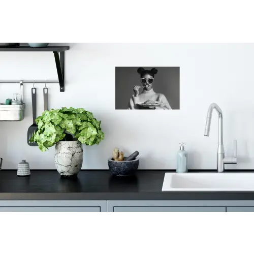 Vrouw - Pasta - Zonnebril Muursticker klein -keuken