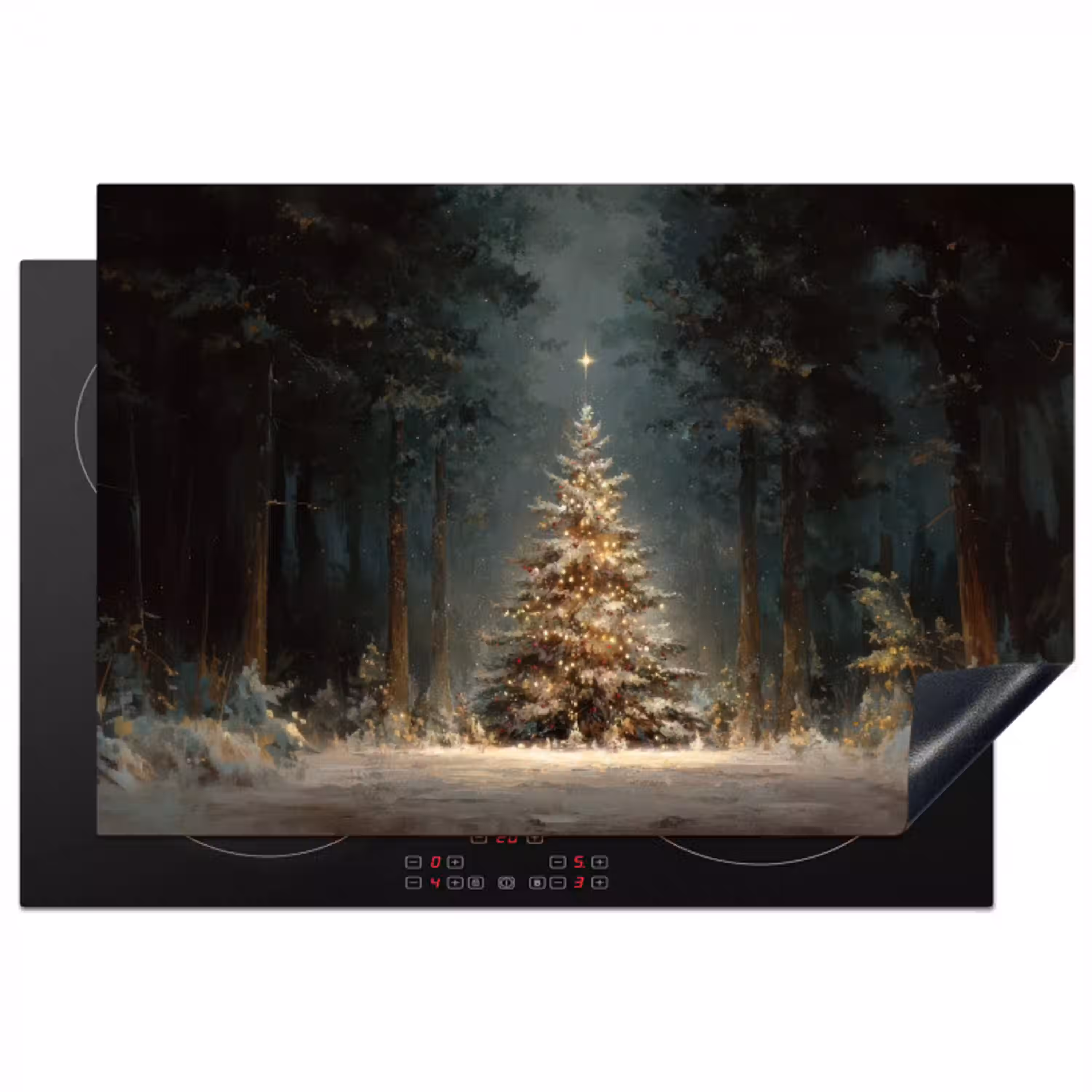 Kerstboom - Bos - Sneeuw - meerkleurig Inductie beschermer vinyl 3mm klein -3d