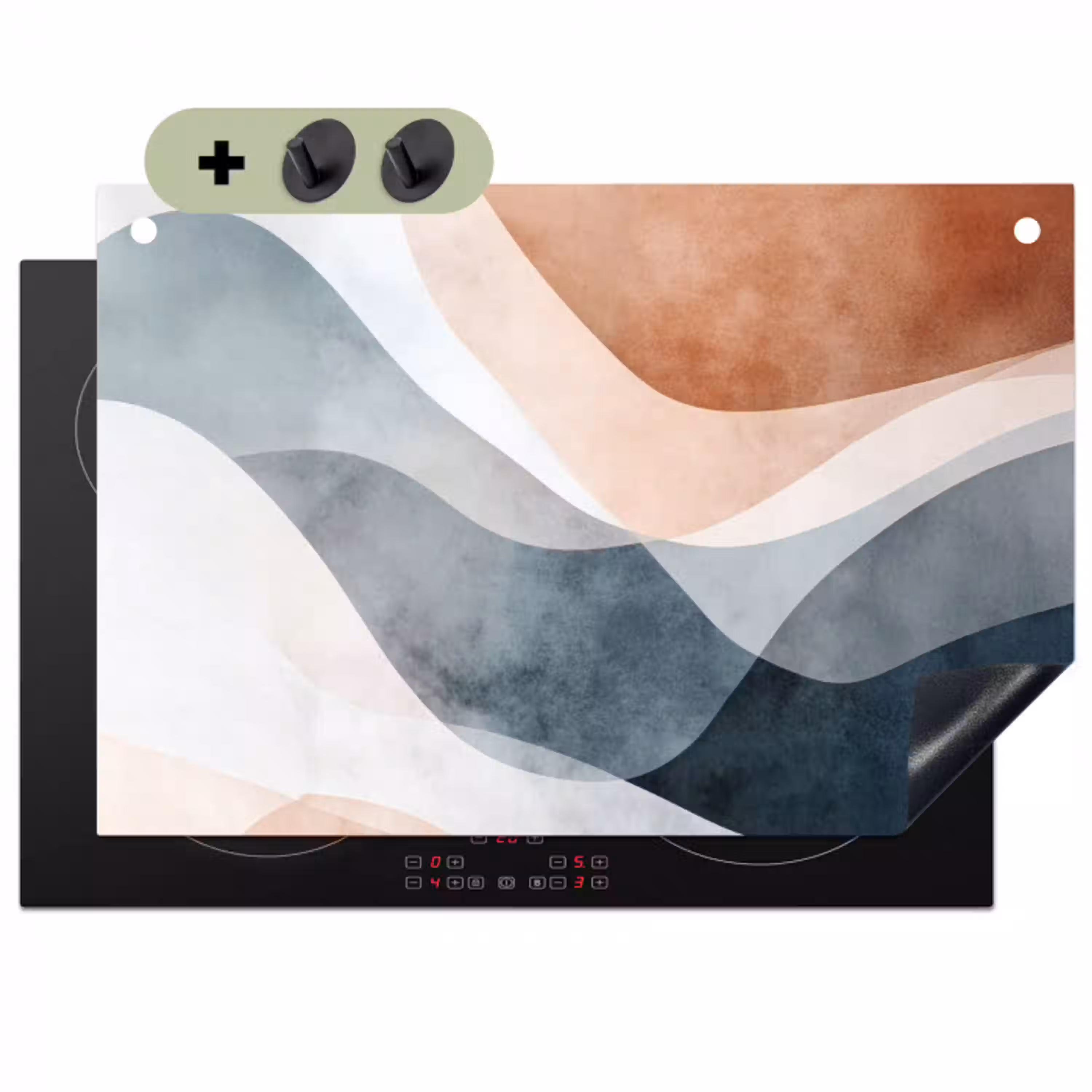 Abstract - Golven - Blauw Inductie beschemer met haakjes klein -3d