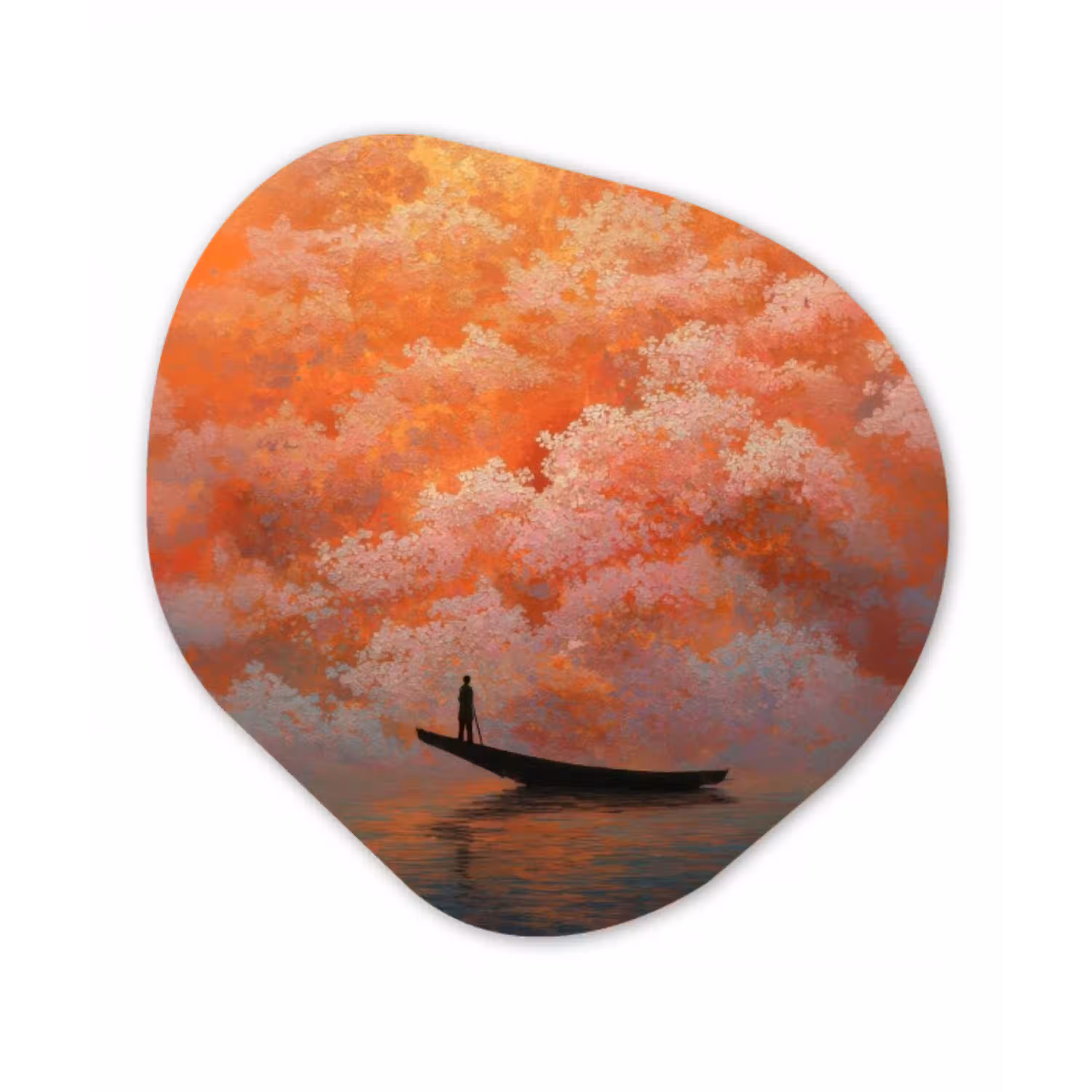 Zee - Boot - Wolken - Oranje Wandcirkel Organisch Forex 3mm klein -3d