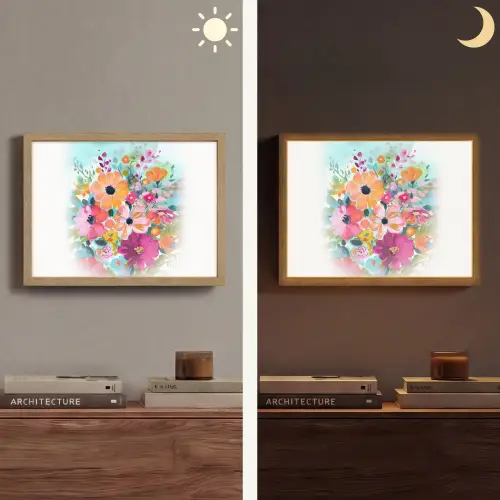 Bloemen - Kleuren - Boeket - Natuur Light Box met batterij (Wandlamp) middel -sfeer3