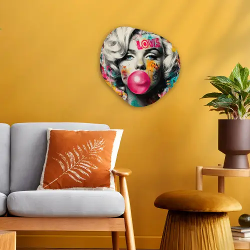 Vrouw - Kauwgom - Graffiti - Neonkleuren Wandcirkel Organisch Forex 3mm klein -sfeer4
