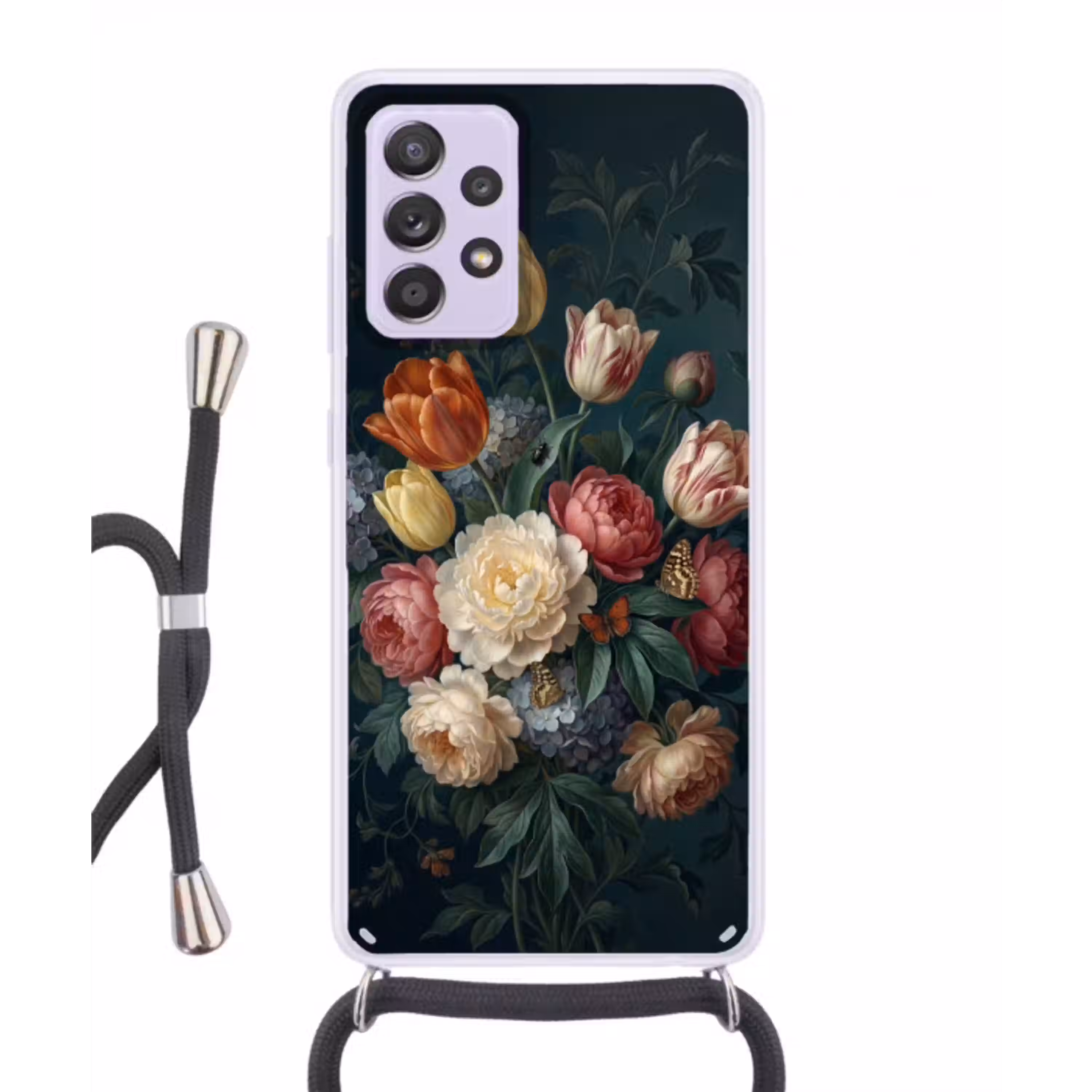 Bloemen - Boeket - Natuur - Klassiek - Donker Hoesje Samsung Galaxy A52 5G met koord klein -3d