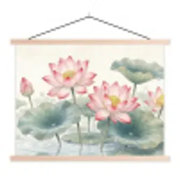 Aquarel - Lotusbloemen - Kleurrijk textielposter latten blank klein -3d