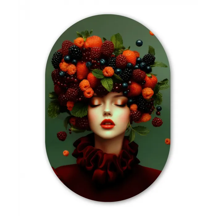 Vrouw - Aardbeien - Frambozen - Bramen - Bessen Wandcirkel Ovaal Forex klein -3d