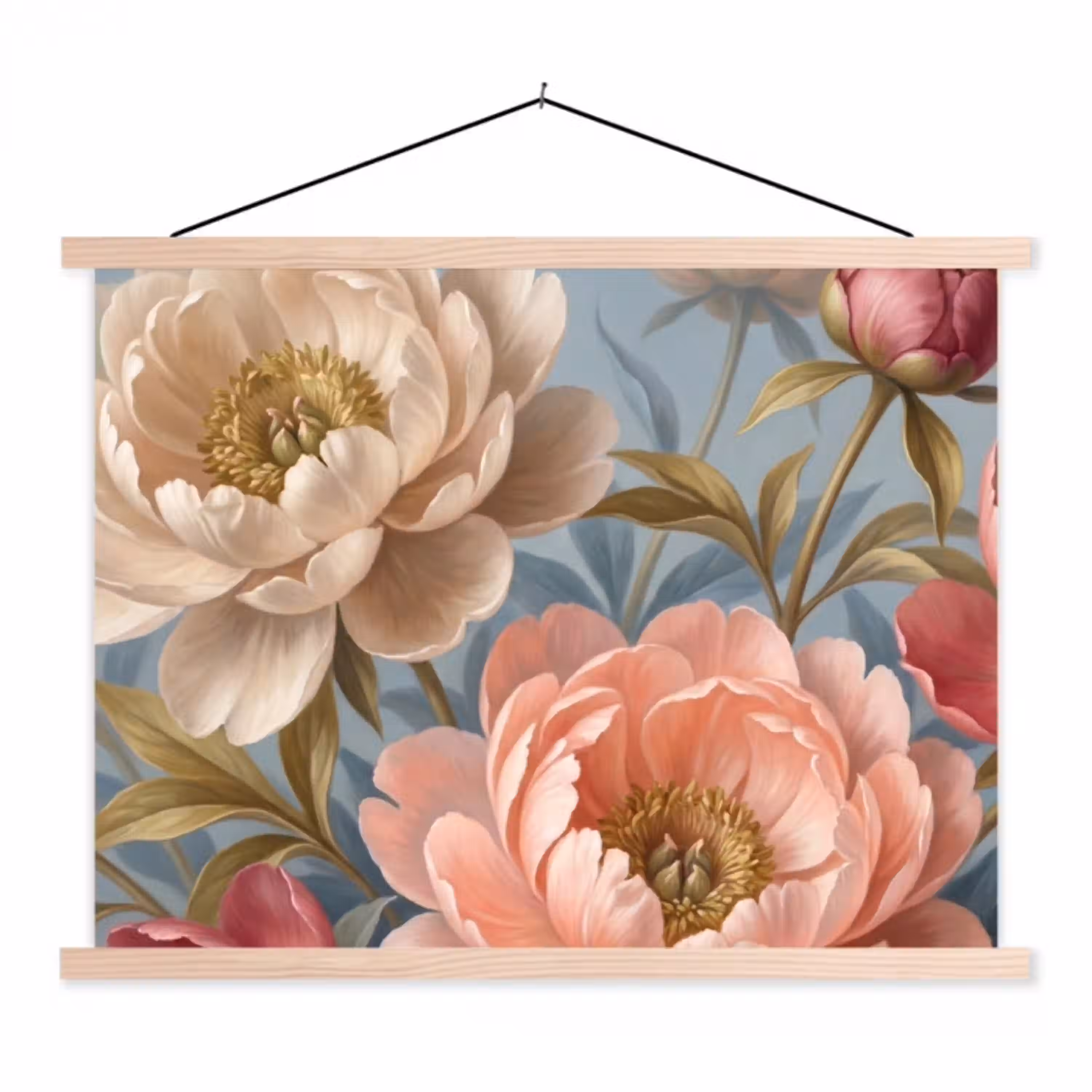 Bloemen - Roze - Beige - Modern - Natuur textielposter latten blank klein -3d