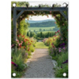 Doorkijk - Landschap - Natuur - Tuinboog - Bloemen tuinposter los doek klein -3d