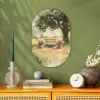 Houten bankje - Bloempotten - Landschap Wandcirkel Ovaal Forex klein -sfeer2
