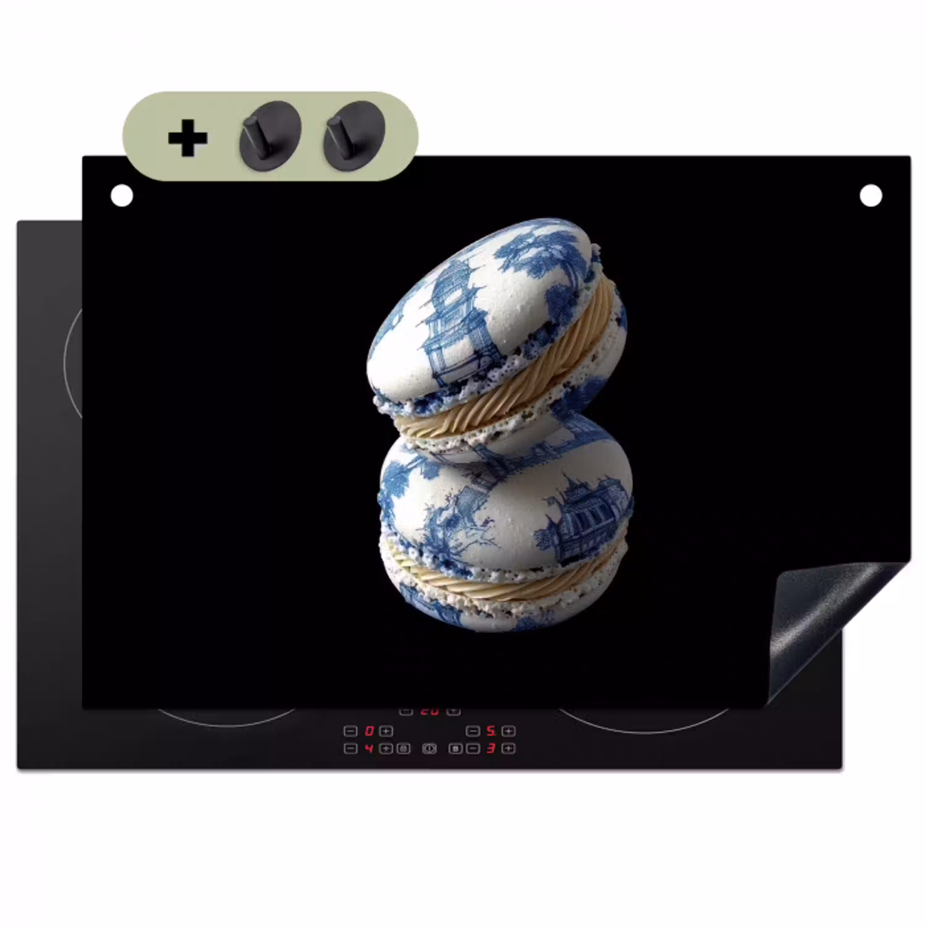 Eten - Macarons - Delfts blauw - Koekjes Inductie beschemer met haakjes klein -3d