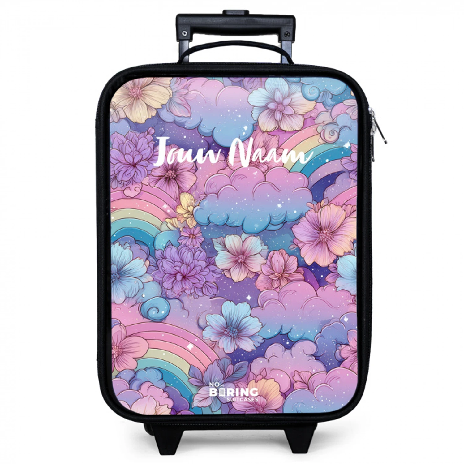 Illustratie van wolken, regenbogen en bloemen Kinderkoffer - Zwart klein -zzz_website3d