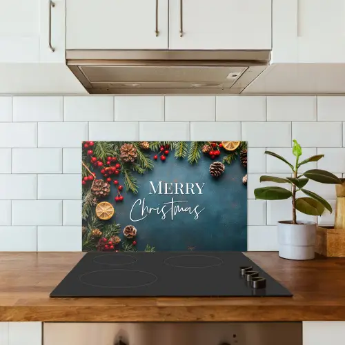 Merry Christmas - Blauw - Kerst - Winter keuken achterwand spatscherm klein -sfeer2