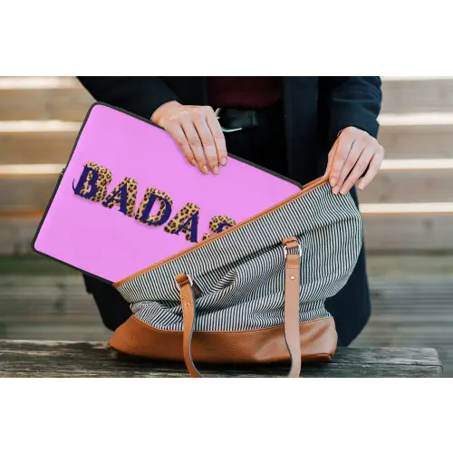 Felroze - Badass - Panterprint - Schaduw laptophoes neopreen klein -tas